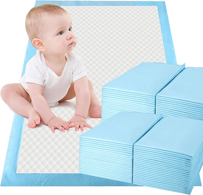 100 Pack Disposable Changing Pads,Waterproof Baby Disposable Underpads,Soft Absorbent Waterproof Diaper Changing Pad for Baby Incontinence with Moisture Protector,23.6 x 17.7Inch(Blue)