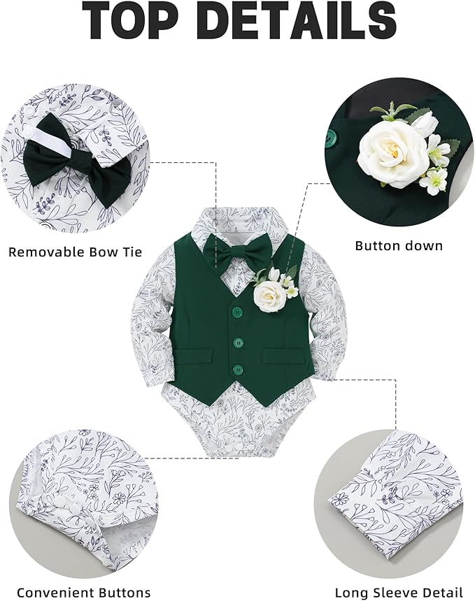 Coco&RARA Baby Boy Clothes Suits Infant Gentleman Outfits, Formal Dress Shirt+Vest+Corsage+tie+Pants Baby Suit Set 0-18M
