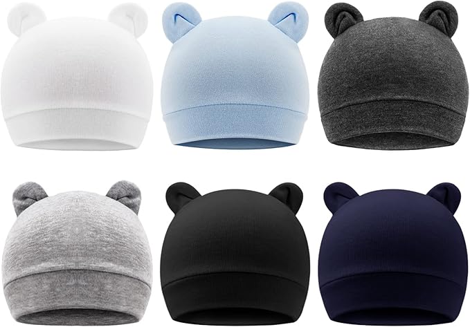 DRESHOW BQUBO 6 Pack Baby Hats for Boys Girls Unisex Baby Hat Soft Knit Cap Nursery Beanie for Newborn Infant Toddler Kid