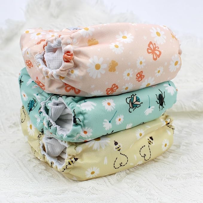 Mama Koala 3.0 Pocket Cloth Diapers for Babies with AWJ Lining, 6 Pack with 6 4-Layer Natural Cloth Diaper Inserts - Reusable and Washable Pocket Diapers(Garden Beetles)
