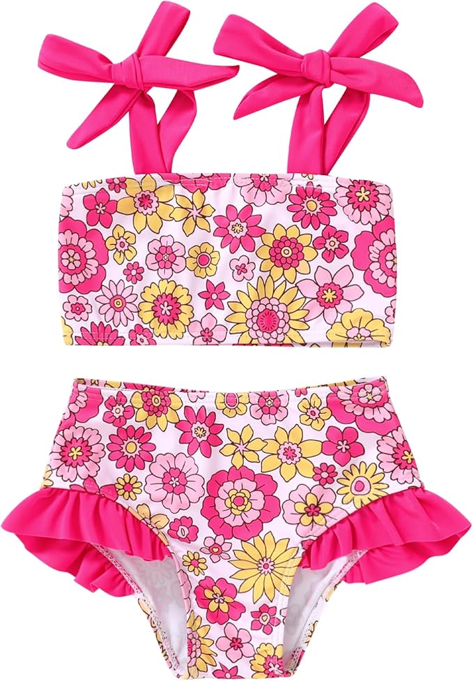 YOUNGER TREE Toddler Girls Two Pieces Swimsuit Color Block Stripe Swimwear Summer Beach Bathing Suit 18M-5T
