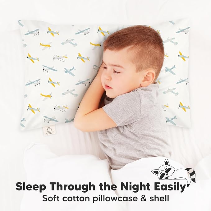KeaBabies Toddler Pillow with Pillowcase, Jumbo 14X20 - Soft Organic Cotton Toddler Pillows for Sleeping - Machine Washable - Perfect for Travel, Toddler Bed Set (Plane)