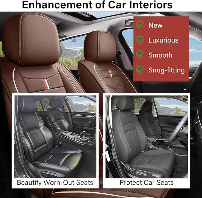 Leather Car Seat Covers Fit for LR Range Rover Evoque 2019-2025, 5 Seater Waterproof and Wear-Resistant Seat Cover Interior Accessories(Full Set,Coffee)