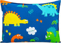 Toddler Pillow with 100% Organic Cotton Pillowcase 14x19, Cottonblue Kids Bedding Pillow for Sleeping, Machine Washable, Boys Pillow and Pillow Cover for Travel, Cot, Bed Set, Blue Dinosaur