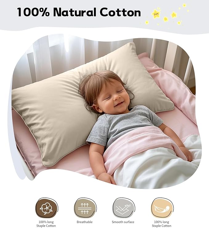 Deep Dream Toddler Pillowcases for 13x18 Pillow 2 Pack, 100% Cotton Travel Pillow Case Cover, 600 Thread Count Cotton Pillow Covers, Soft & Breathable Small Pillow Cases Envelope Closure, Cream