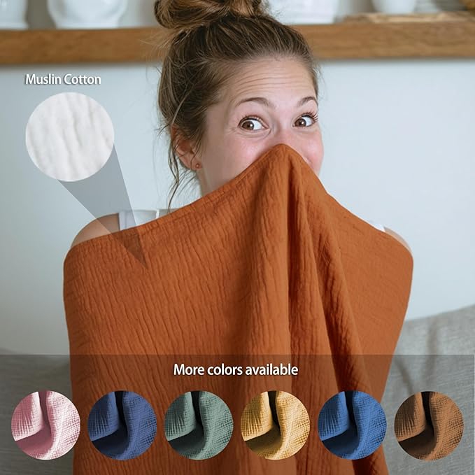 Muslin Nursing Covers for Breastfeeding, Arch Neckline Breast Feeding Covers for Women, Moms Privacy Breathable Summer Nursing Apron, 43.3" x 25.6" Soft Feeding Cover (Orange Red)