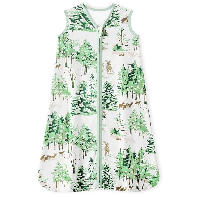 Baby Sleep Sack 0-6 Months 100% Cotton Lightweight 0.5 TOG Wearable Blanket Baby Sleep Bag with 2-Way Zipper for Newborn Infant Green Pine Tree