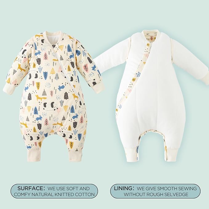 Duomiaomiao Unisex Baby Sleep Sack, 3.5 TOG Winter Cotton Toddler Sleeping Bag with Feet, 2-Way Zipper for Early Walkers