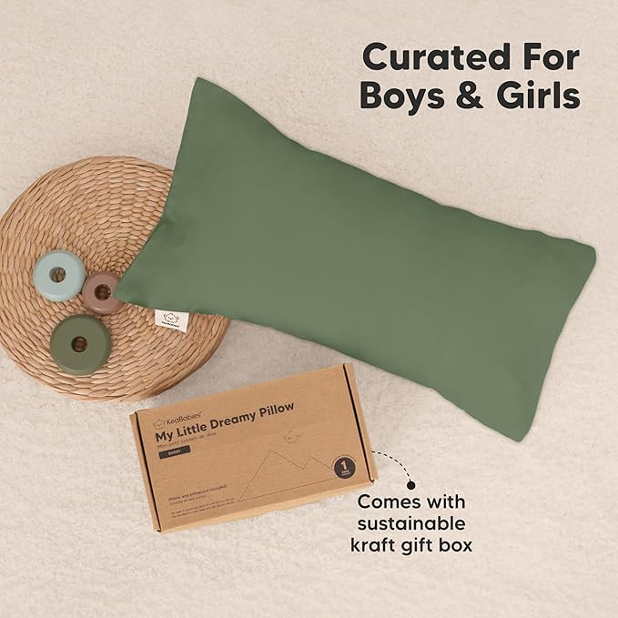 Toddler Pillow with Pillowcase - 10x18 My Little Dreamy Kids Travel Bed Pillows for Sleeping, Organic Cotton Small Pillowcase, Soft & Breathable, Machine Washable,Toddlers 2-5 years old (Jungle Green)