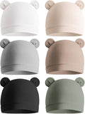 Konssy 6-Pack Baby Newborn Hats with Bear Ears Baby Beanie Hats - Soft Caps for Infant Boys & Girls, 0-3 Months