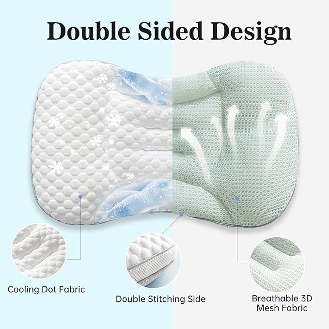 Reidio Toddler Pillows Double Sided Cooling Fabric & Breathable Mesh Kids Pillow Dual Heights Toddler Ergonomic Design Advanced Hose Filler Machine Washable (Rose, H2)