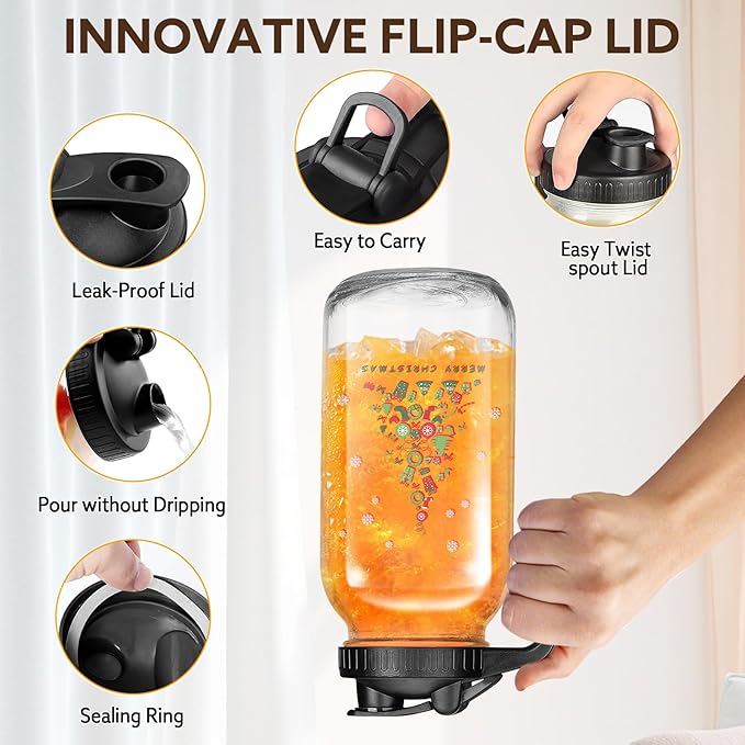 Breast Milk Pitcher,Mason Jar Pitcher with Lid Double Leak Proof, Breastmilk Storage Containers for Fridge, Glass Jug for Sun Tea, Juice, Cold Brew Coffee(Christmas tree）