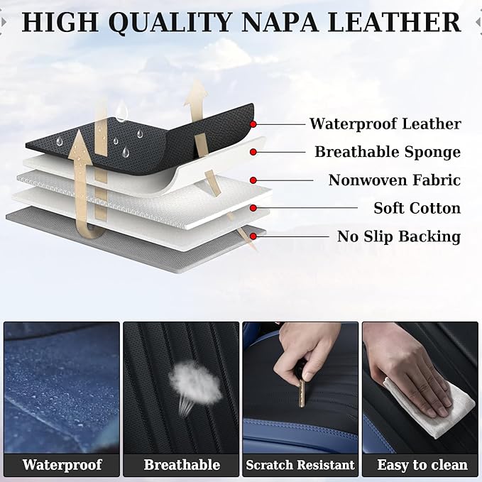 Coverado Car Seat Covers Front, Seat Covers for Cars, Waterproof Car Seat Cushions, 2-Pack Leather Carseat Seat Protectors, Universal Seat Covers Fit for Most Sedans SUV Pick-up Trucks(Blue&Black)