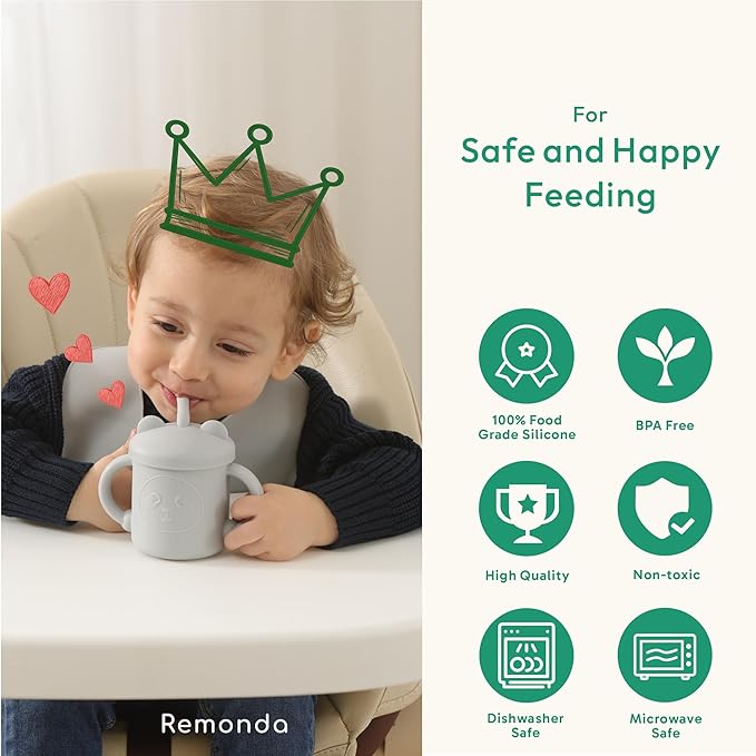 Remonda 23-Piece BPA-Free Silicone Baby Feeding Set | Extra Large Suction Plates, Toddler Bowls, Self Feeding Spoons, and More | Dishwasher Safe| Baby Led Weaning Supplies（Grey）