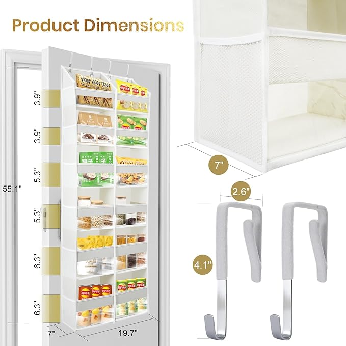 HOMELUX THEORY 2 PC Heavy Duty Over the Door Organizer 55x14x6.7, 6 Large Front & 12 Side Pockets, Hanging Storage Closet Door Organizer for Bedroom, Bathroom and Baby Nursery Storage (Transparent)