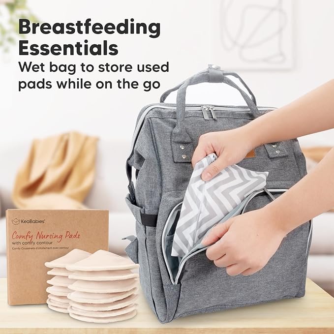 Organic Nursing Pads - 14 Washable Viscose Derived from Bamboo Breastfeeding Pads, Wash Bag, Reusable Breast Pads for Breastfeeding, Nipple Pads for Breastfeeding Essentials(Bare Beige, M 3.9")