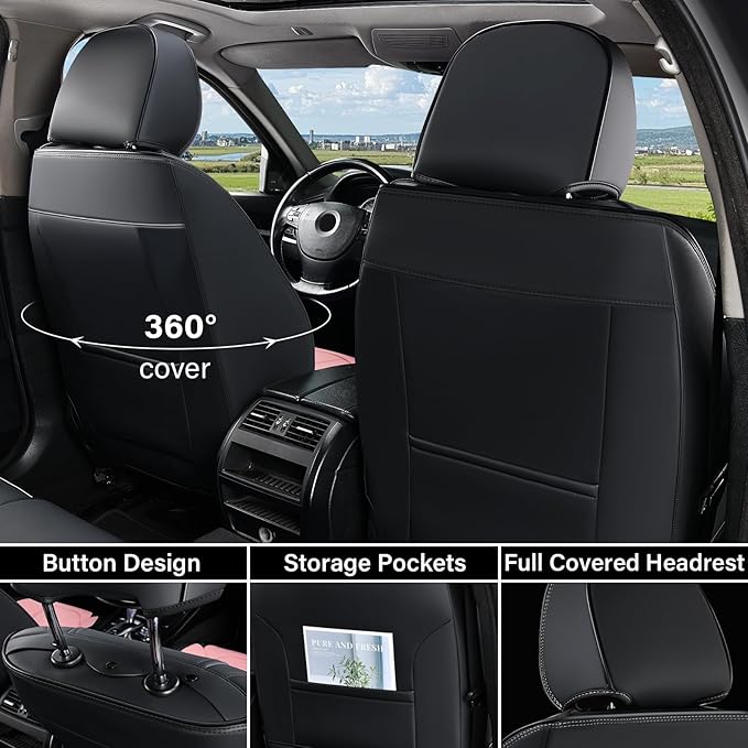 Coverado Front Seat Covers, Car Seat Covers Front Seats, Leather Seat Covers for Cars, Automotive Seat Covers Car Seat Protector Car Accessories Fit for Most Sedans SUV Pick-up Truck(Black&Pink)