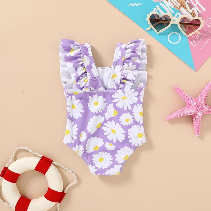Newborn Baby Girl Ruffle Swimsuit Infant Toddler One Piece Floral Bikini Beach Bathing Swimwear Set