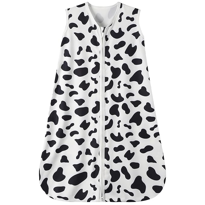 Baby Sleep Sack 6-12 Months Baby Wearable Blanket 100% Rayon Cotton 2-Way Zipper Toddler Sleeping Sack，Comfy Soft Lightweight TOG 0.3（Cow Print）
