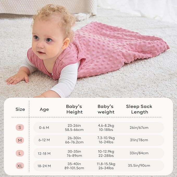 Fleece Baby Sleep Sack 6-12 Months with Plush Dots 1.5 Tog Baby Wearable Blanket with 2-Way Zipper Warm Sleeping Sack for Toddler Infant Newborn - Medium, Pink