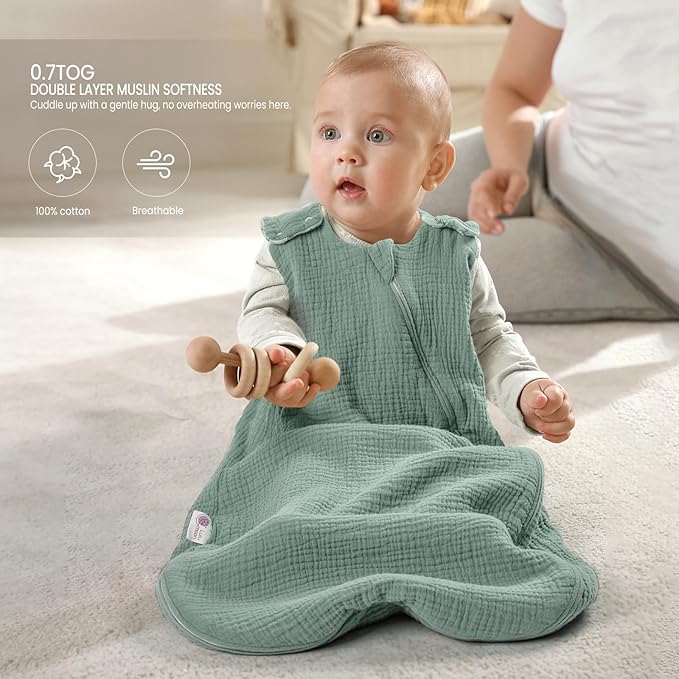 lulumoon Sleep Sack Muslin for Baby: Cotton Wearable Blanket for 3-9 Months - Soft Lightweight Ideal for Nursery Lounge Nighttime Naptime 6-12 Months
