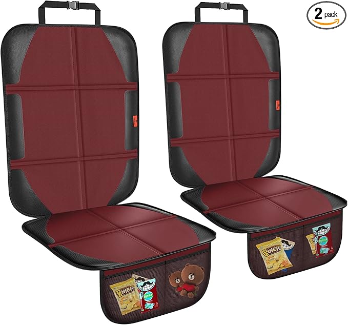 Car Seat Protector,2 Pack Automotive Seat Protectors Baby Carseat Pad Waterproof Durable 600D Fabric for Child Baby Car Seat Mat Vehicle Pet Cover 2 Storage Pockets (Wine Red)