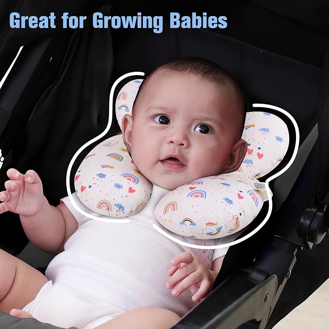 KAKIBLIN Baby Travel Pillow,Upgraded Baby Neck Pillows for Car Seat,Baby Support Pillow,Infant Neck Pillow for Toddler Head and Neck,Newborn Head Support for Car Seat,Pushchair (Rainbow)
