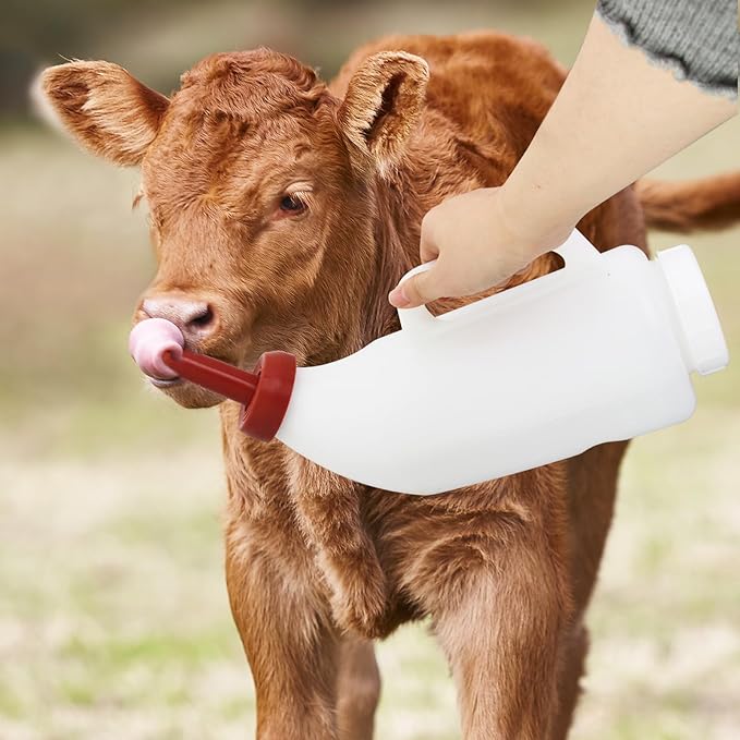 1 Set Nurser Bottles with Handle and Silicone Horizontal Calves Nursing Calf Bottle with a Replacement Nipple Livestock Supplies,Cow Milk Bottle（2.11 Quart ） (Horizontal)