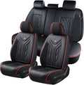 Coverado Seat Covers, Car Seat Covers Full Set, Leather Seat Covers for Cars, Automotive Seat Covers Car Seat Protector Car Accessories Fit for Most Sedans SUV Pick-up Truck(Black&Red)