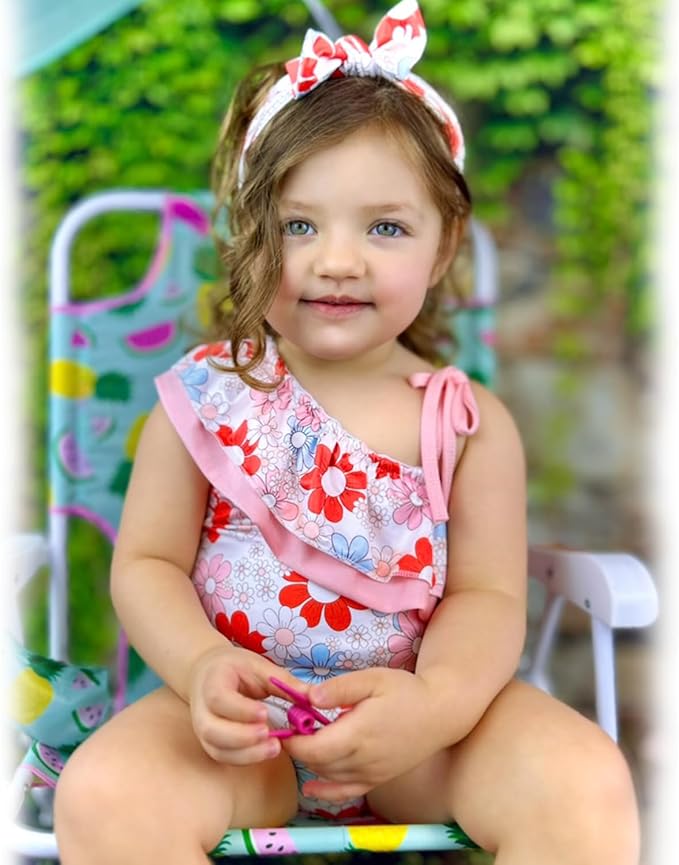 Toddler Baby Girls Ruffles Bikini One Piece Swimsuits Floral Off Shoulder Swimwear Beach Bathing Suit