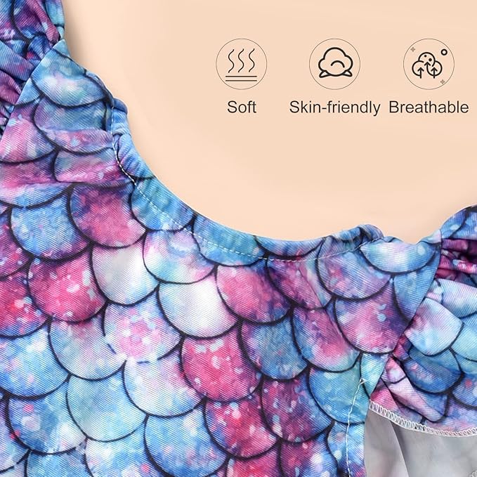 Toddler Girl Baby Ruffles Mermaid Fish Scale Swimsuit One Piece Swimwear Bathing Sunsuit