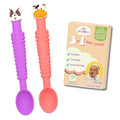 3-in-1 Silicone Baby Spoon Self Feeding 6+ Months - Pediatric OT Designed Teether Spoon, BPA Free Toddler Utensils, Mess-Free, Fun for Baby Led Weaning Supplies, Dog & Cow