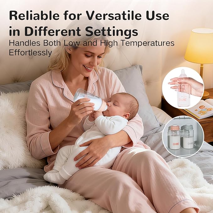 COMI Natural Glass Baby Bottle,Standard Neck Breastmilk Storage Bottle for Fridge,Breast Milk Container,Breast Pump Bottle Compatible with Medela Breast Pump,BPA Free,6PCS (5oz,6 Pink Lids)