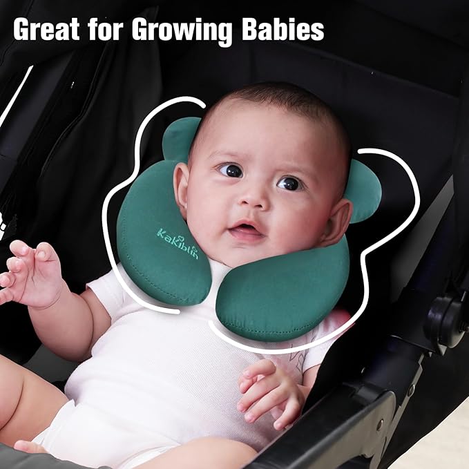 KAKIBLIN Baby Travel Pillow, Upgraded Baby Support Pillow for Head and Neck, Head Neck Pillow for Car Seat,Pushchair,Travel, Dark Green