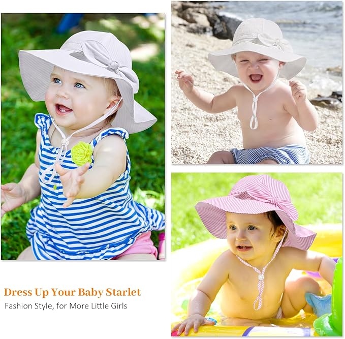 Baby Girl Sun Hat Summer Foldable Beach Hats with UPF50+ Sun Protection Wide Brim Toddler Bucket Hat Cap