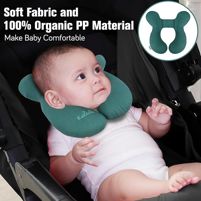 KAKIBLIN Baby Travel Pillow, Upgraded Baby Support Pillow for Head and Neck, Head Neck Pillow for Car Seat,Pushchair,Travel, Dark Green