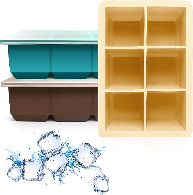 Silicone Ice Cube Trays 3 Pack - Large Size Silicone Ice Cube Molds with Leak Proof Removable Lid Square Ice Cube Tray And BPA Free for Cocktail,Whiskey, Stackable Flexible Ice