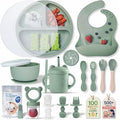 Remonda 23-Piece BPA-Free Silicone Baby Feeding Set | Extra Large Suction Plates, Toddler Bowls, Self Feeding Spoons, and More | Dishwasher Safe| Baby Led Weaning Supplies (Green)