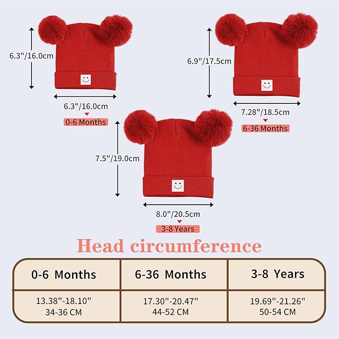 AZJ Baby Beanie Hat Toddler Infant Winter Knitted Hat Kids Soft Warm Pom Pom Beanie Cap for Boys Girls