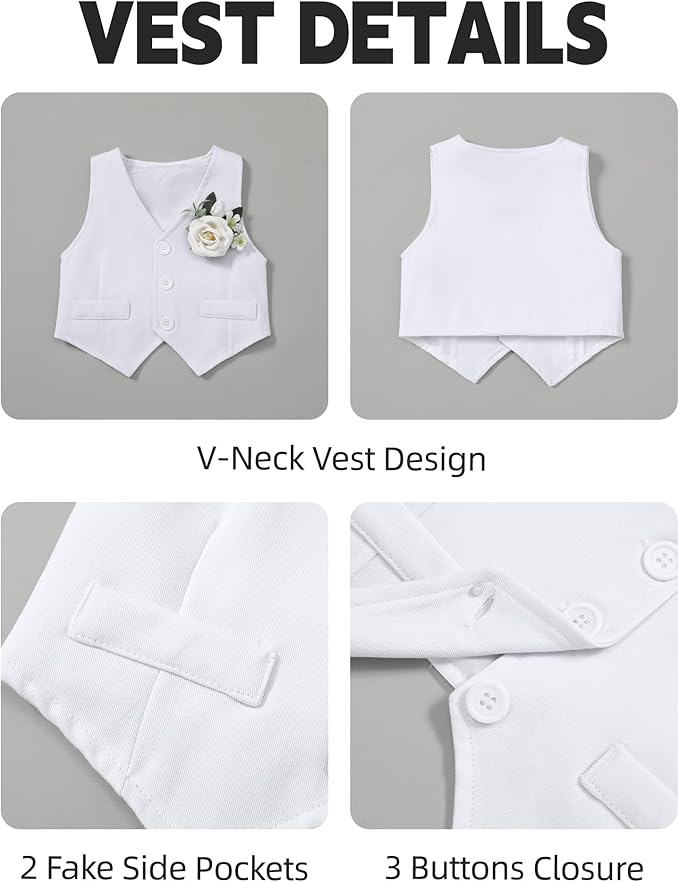 Coco&RARA Baby Boy Clothes Suits Infant Gentleman Outfits, Formal Dress Shirt+Vest+Corsage+tie+Pants Baby Suit Set 0-18M