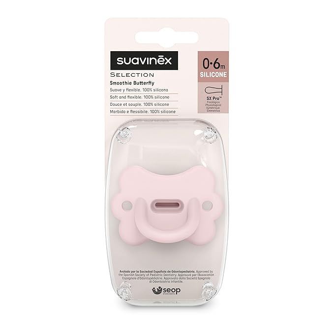 Color Essence SX PRO Silicone Butterfly Baby Pacifier 1Pk, Made with 100% Soft Silicone, Baby Essentials Perfect for Breastfeeding Babies, Designed in Spain, 0-6 Mths, Rosewater