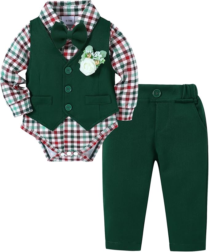 SANMIO Baby Boy Clothes Suits Infant Gentleman Outfit Collared Dress Shirt+Vest+Tie+Corsage+Pants 5Pcs Baby Suit Sets