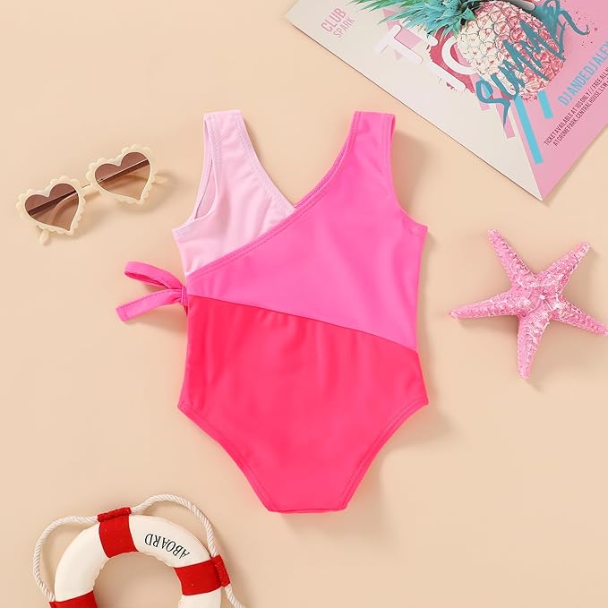 Happy Town Toddler Swimsuit Girl One Piece Bathing Suit Color Block Swimwear Baby Summer Beach Wear