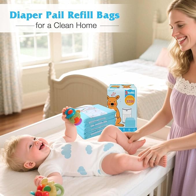 10 Pack Diaper Pail Refill Bags Compatible with Dekor Plus Diaper Pail, 40% Extra Length Refills Holds up to 7540 Diapers, Thickened Multi-layer Odor Control (Baby Scent)