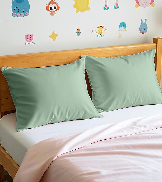 Deep Dream Toddler Pillowcases for 13x18 Pillow 2 Pack, 100% Cotton Travel Pillow Case Cover, 600 Thread Count Cotton Pillow Covers, Soft & Breathable Small Pillow Cases Envelope Closure, Zephyr Green