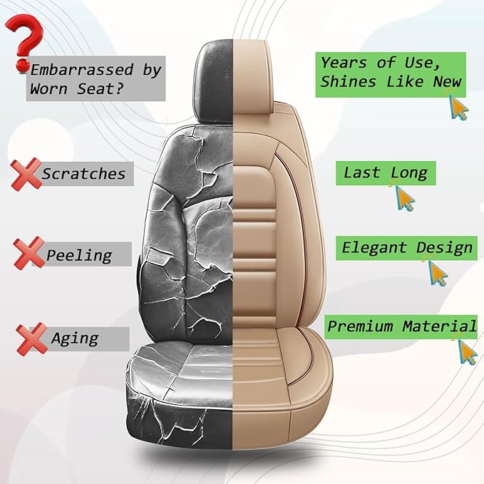 Seat Covers for Chrysler Car Sebring 2000-2010 | 5-Seats Leather Seat Covers, Easy to Install Automotive Seat Covers Full Set (Full Set, Beige)