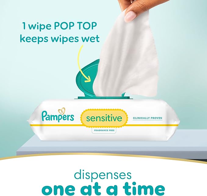 Pampers Baby Wipes, Sensitive, Water Based Wipe, Clinically Proven, Hypoallergenic, and Unscented for Babies, 1344 Wipes Total (16 Flip-Top Packs) [Packaging May Vary]