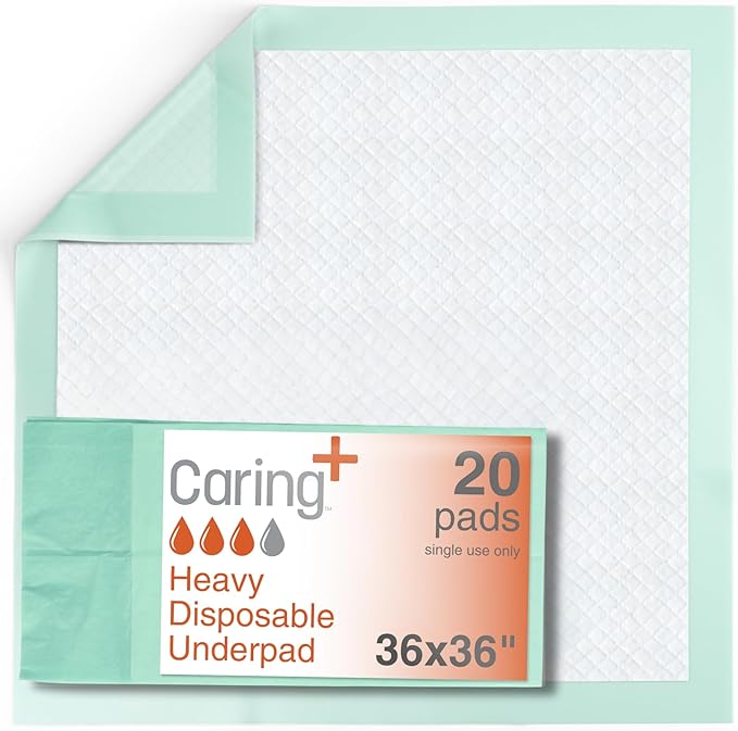 Caring Disposable Underpads 36 x 36 in, Heavy Absorbency Bed Pads, Chucks Pads, Puppy Pads, Baby Changing Pads, Incontinence Underpads for Adults, Pets, Babies, 20 Count Pack