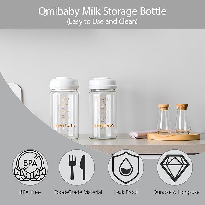 Breast Milk Storage Bottles 240ml 8oz BPA-Free Leak-Proof Baby Bottle for Breastmilk Storage Wide Neck Bottles with Screw Ring Sealing Disk Breastfeeding (Grey, 240ml-6Packs)