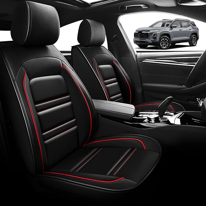 Seat Cover for Chevy Equinox 2005-2025 | Car Seat Covers Front Seats, Waterproof Seat Protectors, Automotive Front Seat Covers (Front Seat, Black&Red Line)